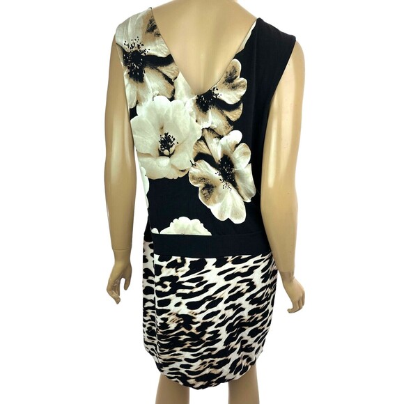 New York Co Sleeveless Drop Waist Dress Size L Black w Large Beige/Black Flowers - Picture 6 of 6